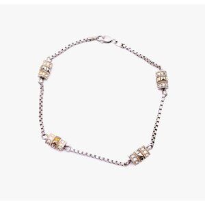 MSCO 925 Sterling Silver Box Chain Rhinestone Bracelet Lobster Closure 7.5